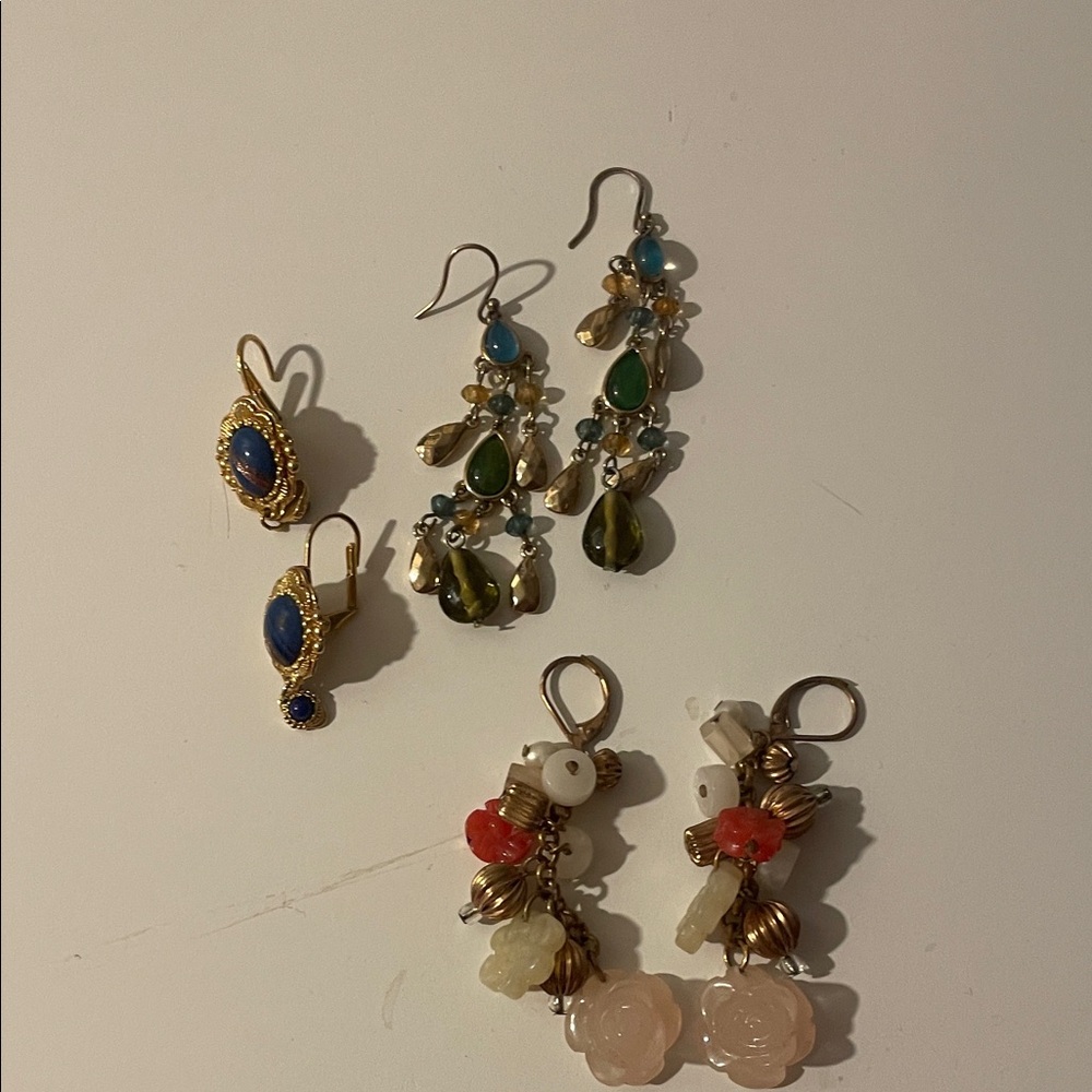 Vibrant Dangle Earrings Set with Blue and Green Accents